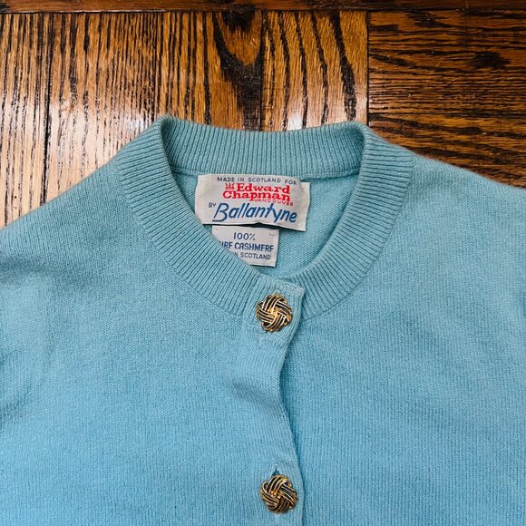 Deep Light Blue Ballantyne Cardigan with Golden Buttons. - Picture 3 of 4